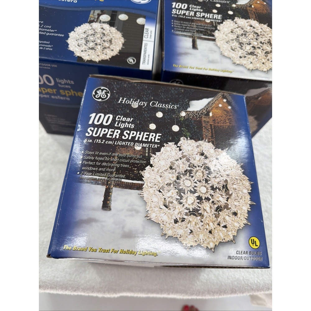 Set 3 GE Holiday Classics 100 Lights Super Sphere Ball Clear Indoor Outdoor 6" - Picture 5 of 7